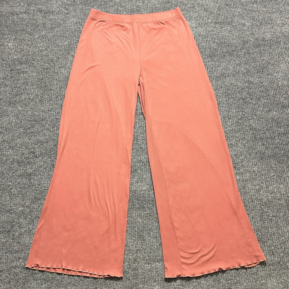 Rachel Zoe Womens Knitted Pants Size M Coral Pull On Wide Leg Stretch‎ High Rise